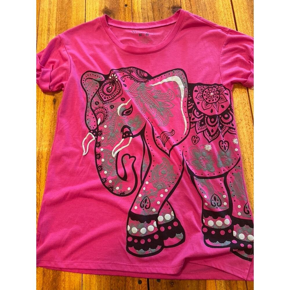 Bright Pink Elephant Graphic T Shirt Womens Size Medium M Short Sleeve EUC - Picture 5 of 10